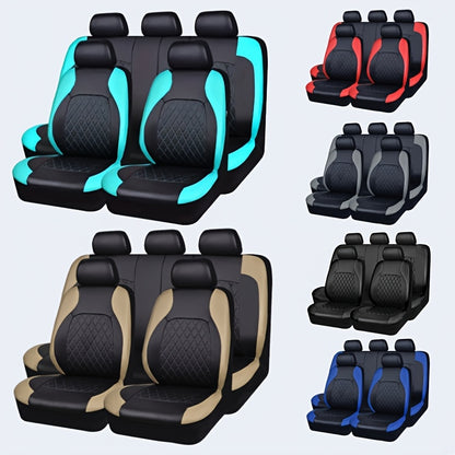 Upgrade your car seats with premium 5-seater comfort car seat covers featuring PU leather diamond pattern, suitable for airbags, breathable, with zipper design for a luxurious experience.