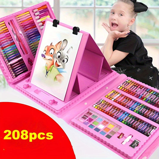 208-piece Art Set for Kids - Includes Crayons, Watercolor Pens, and Markers - Great Gift for Youngsters for Winter and New Year