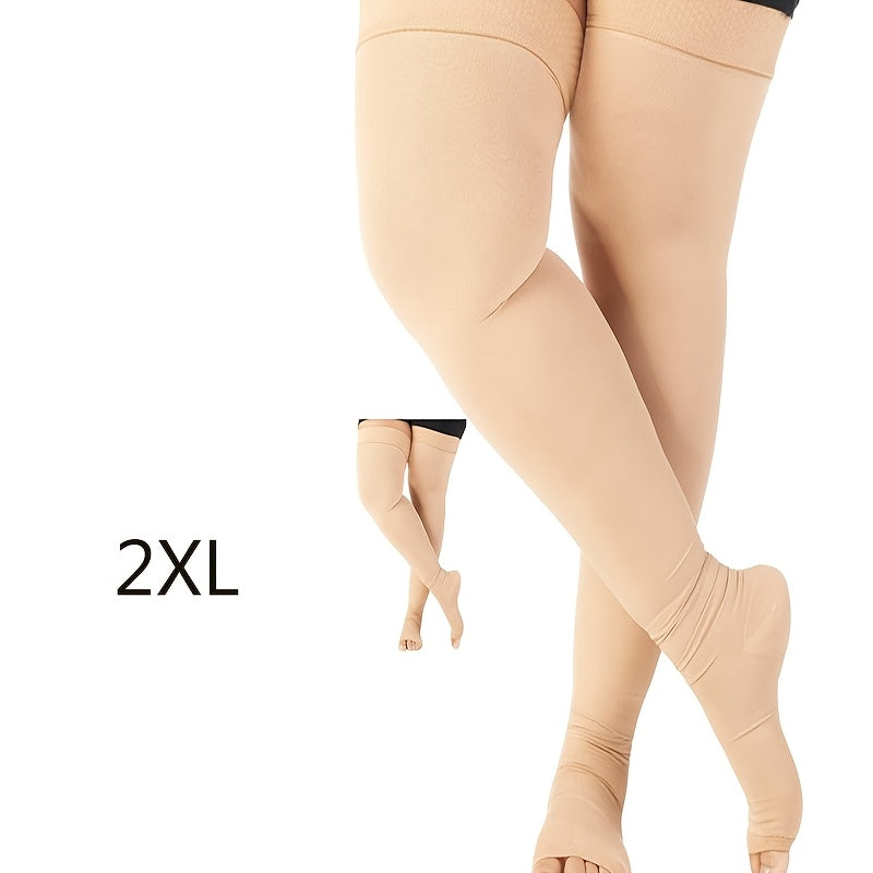 1 Pair Extra Large Graduated Thigh High Compression Stockings for Women and Men, 20-30mmHg Over-the-Knee Pressure Socks, Nylon-Spandex Blend, Solid Color, Knit Fabric, 450 g/m², Machine