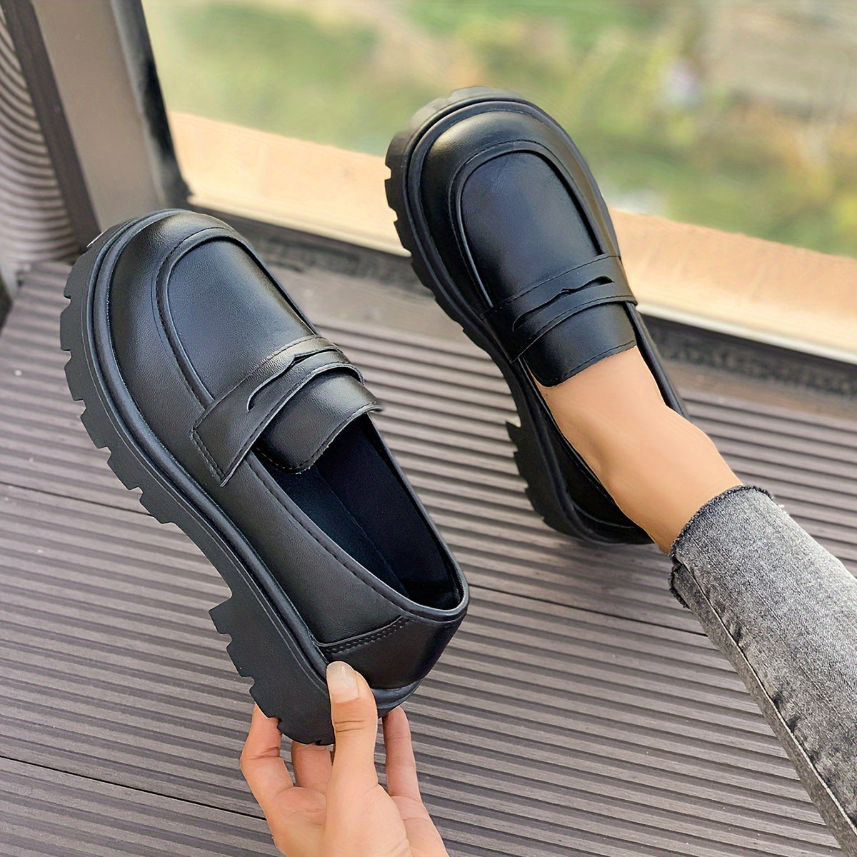 Stylish Waterproof Platform Loafers with British-Inspired Design