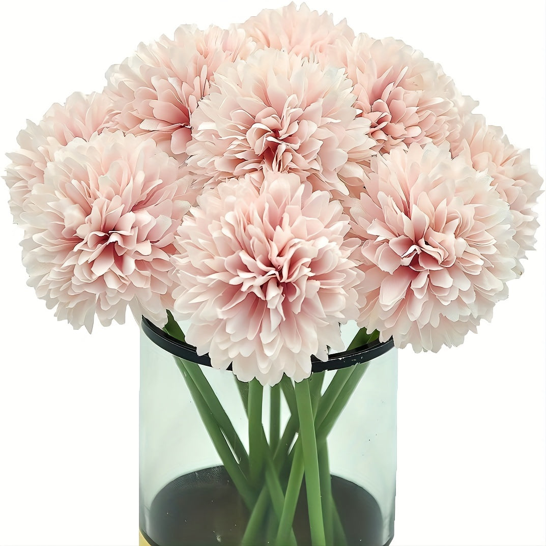 10 artificial chrysanthemum ball flowers for wedding bouquets, home decor, or party table centerpieces.