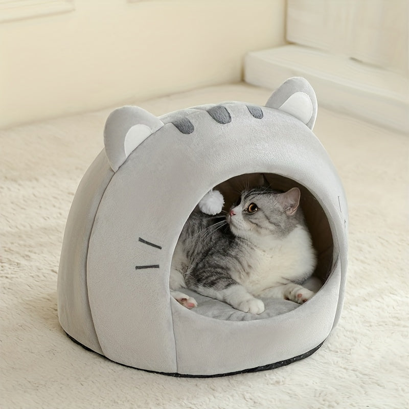 Soft, breathable polyester cat bed with cute design for all seasons, suitable for small to large cats.