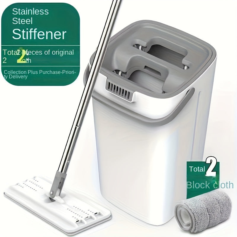 The Spin Mop Bucket Set is ideal for wet and dry cleaning, versatile for use in the kitchen, bathroom, living room, and bedroom. Made with a durable stainless steel and plastic construction.