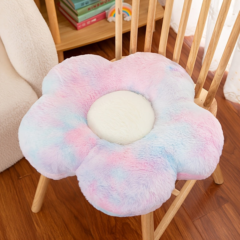 Soft, flower-shaped plush back support cushions made of polyester knit fabric in multiple colors for a cozy home, office, and car, suitable for elderly individuals.