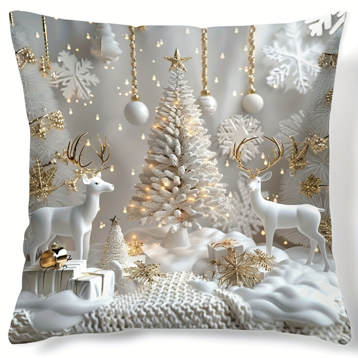 1 Christmas pillow cover with snowmen animal pattern, digital printed on one side, 44.96 cm x 44.96 cm, for sofa, living room, bedroom decoration (pillow insert not included).