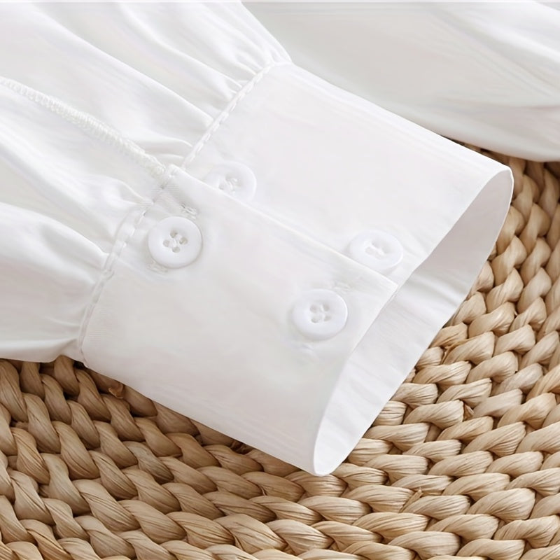 Women's Casual Fake Cuff White Sleeve Button Accessories with Ruffles and Trumpet-Shaped Design