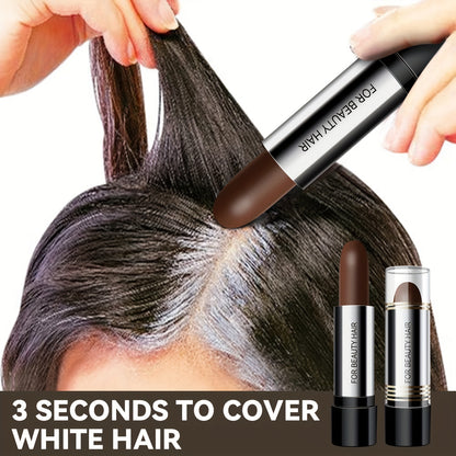 Temporary hair color stick for long-lasting coverage of white and grey hair.