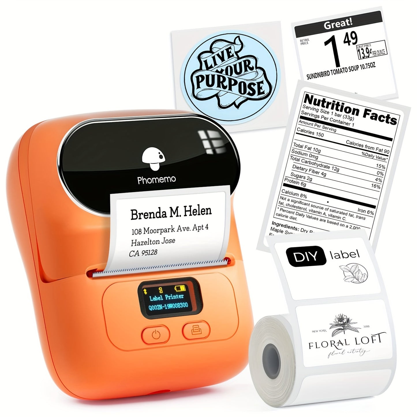 Phomemo M110 Portable Thermal Label Printer - Wireless Upgrade for Product, Address, Small Business, DIY Stickers - Includes 100 Labels, USB Charging, Rechargeable Battery - Single Color