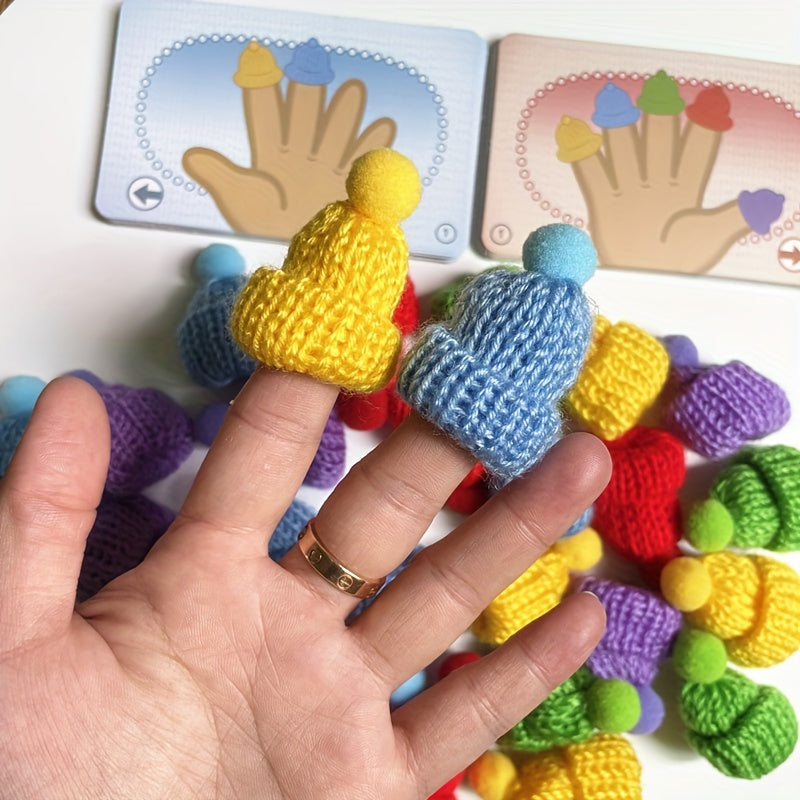 Thumb Hat Finger Toy for youngsters, trains hands, color recognition, thinking, interactive parent-child game, crochet texture.