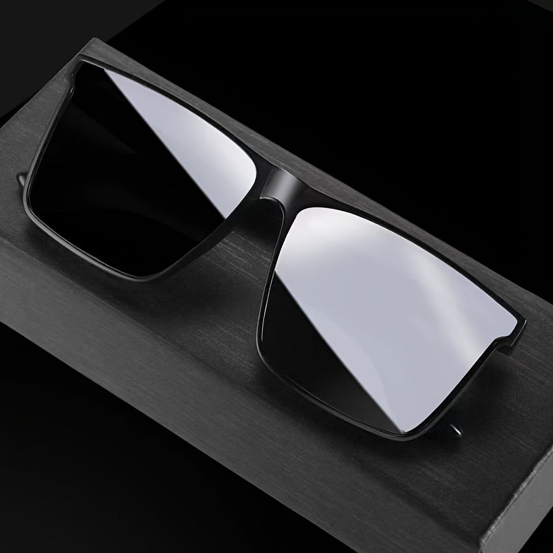 Mens' black square polarized fashion glasses for outdoor travel and driving.