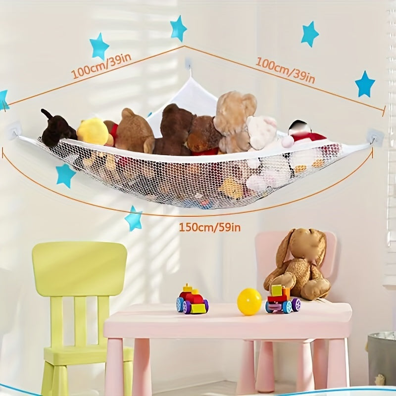 Stuffed Animal Net: A stylish and functional way to organize your stuffed animals. Perfect for hanging in a corner of your wall, this mesh net doubles as a home decoration piece. Great for keeping your bedroom or living room clutter-free. Makes for a