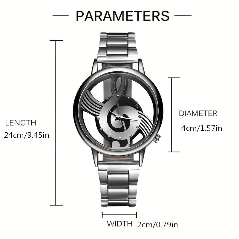 Stainless Steel Musical Notation Quartz Watch for Men's Fashion