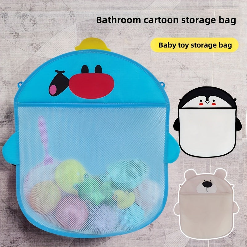 Pink cartoon dog bathroom storage bag, lightweight wall organizer for bath toys.