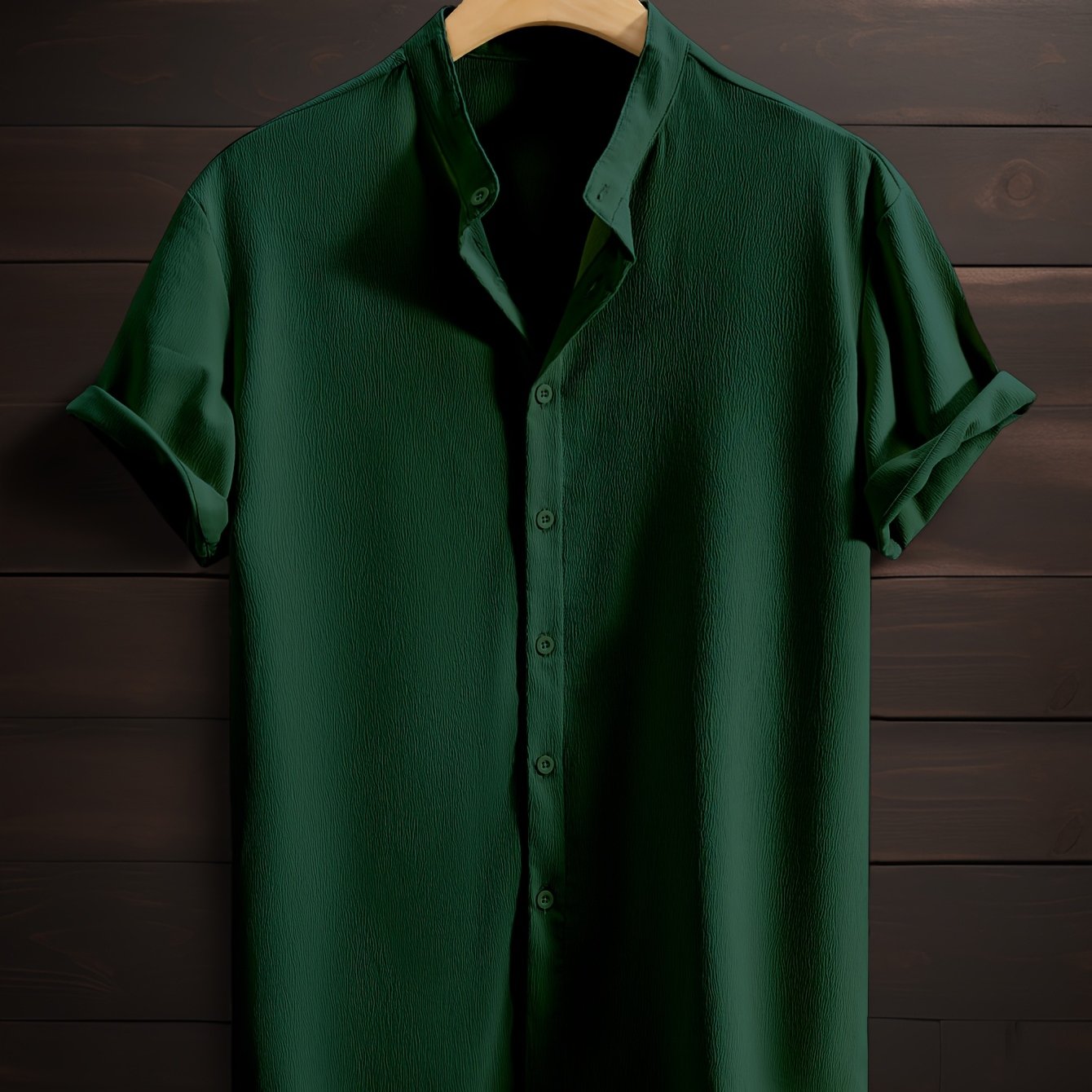 Men's Green Short-Sleeve Button-Up Shirt - Perfect for Summer, Casual Wear & Beach Trips