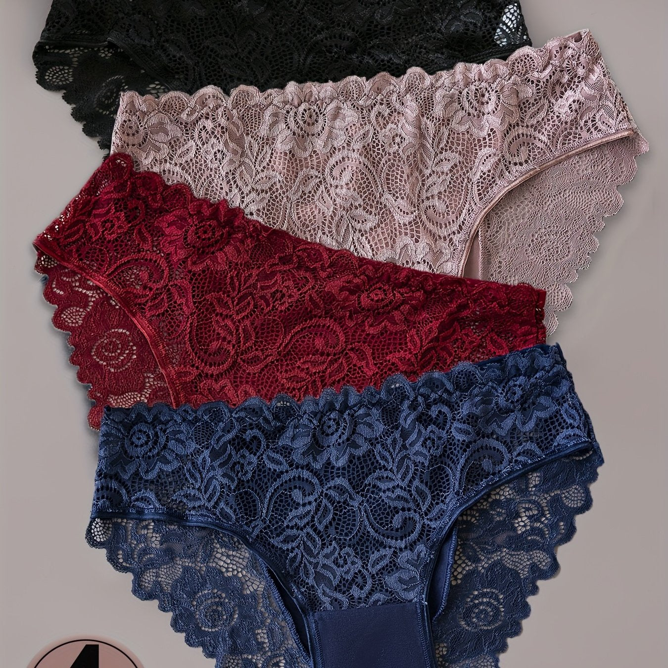 4-Pack Lace Trim Cotton Blend Briefs for Women, Breathable and Comfortable with Hollow-Out Design and Jacquard Pattern