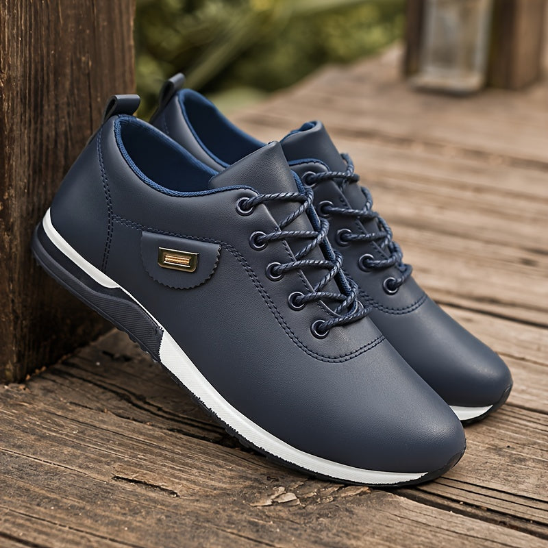 Men's versatile plus-size black business casual shoes with white sole, lace-up design, comfortable insole, and durable upper - ideal for daily wear and travel.