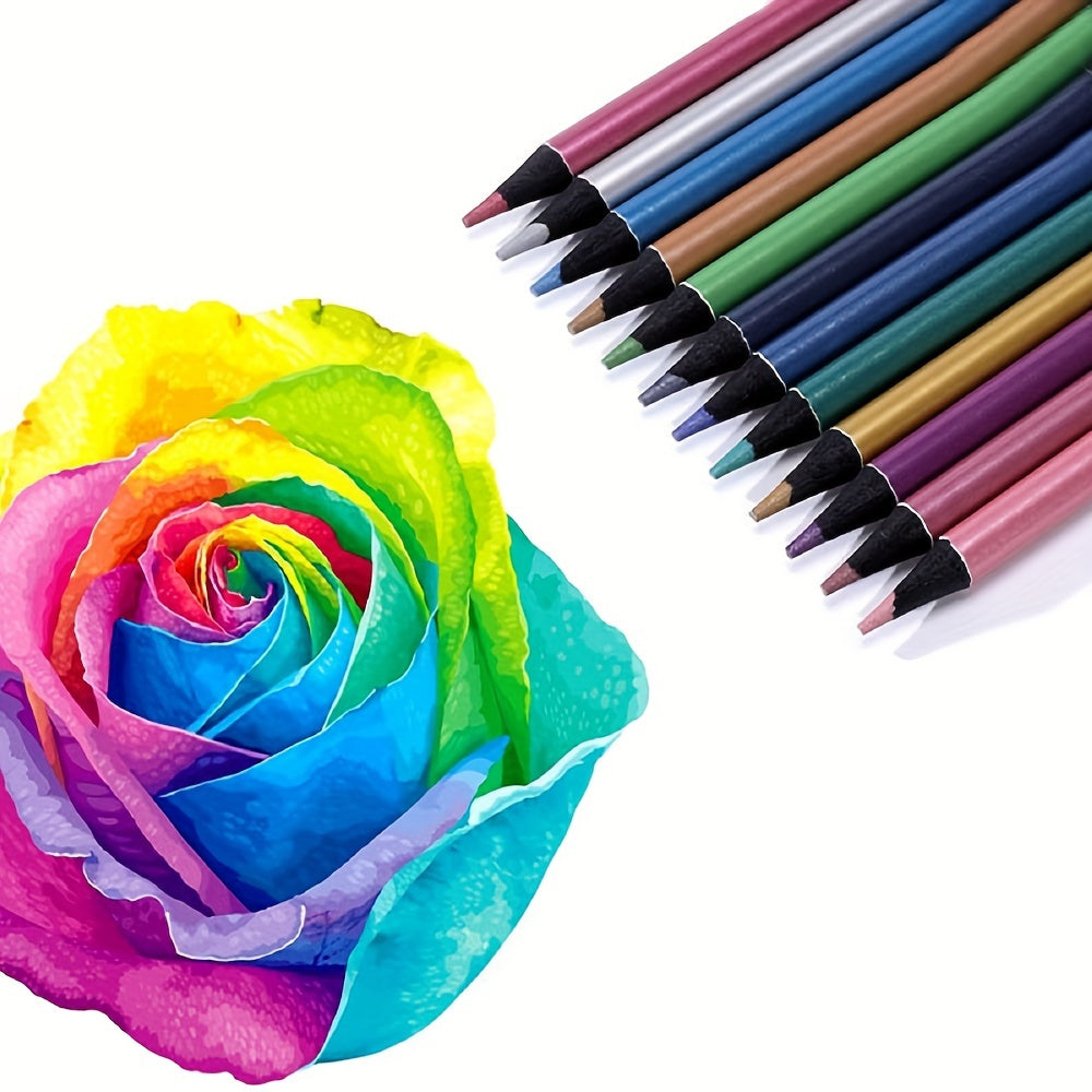 12 metallic color pencils for art, coloring, and creative DIY projects