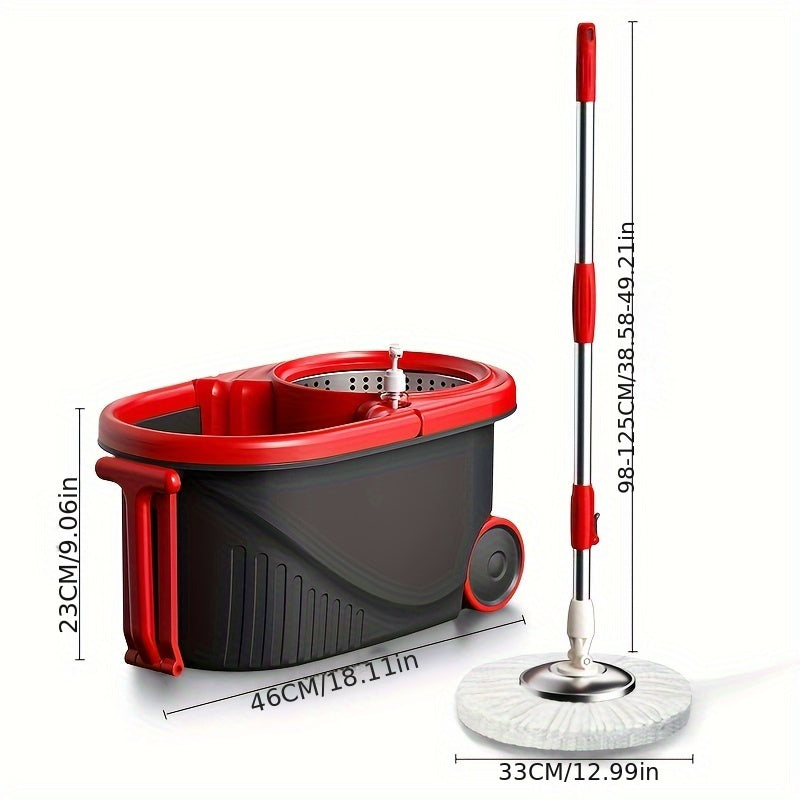 MOPPDUS Manual Double Drive Hand-Free Mop with Steel Basket and Plate - Multifunctional Rotating Mop for Kitchen, Bathroom, Living Room, and Toilet. No Electricity Required. Made of Durable Plastic.