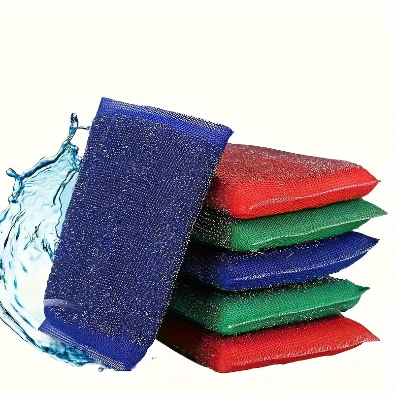 Set of 12 Stainless Steel Scrubbers in Multiple Colors - Non-Scratch, Low Lint Sponges for Kitchen and Windshield Cleaning