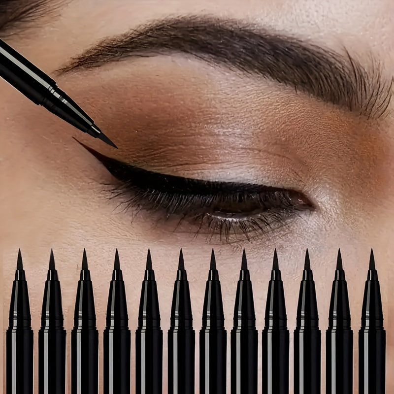 Luxury Waterproof Liquid Eyeliner 12-Pack with Precision Tip, Ideal for Sensitive Eyes & Smudge-Proof Formula