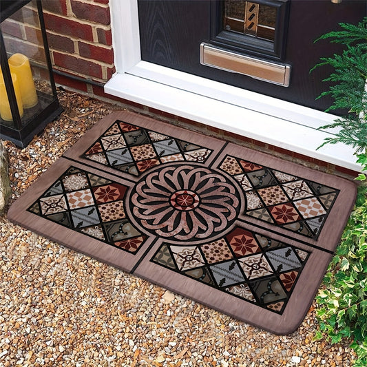 Non-Slip, Absorbent, and Soft Flannel Doormat in Vintage European Style with Plum Blossom Design - Machine Washable for Indoor and Outdoor Use