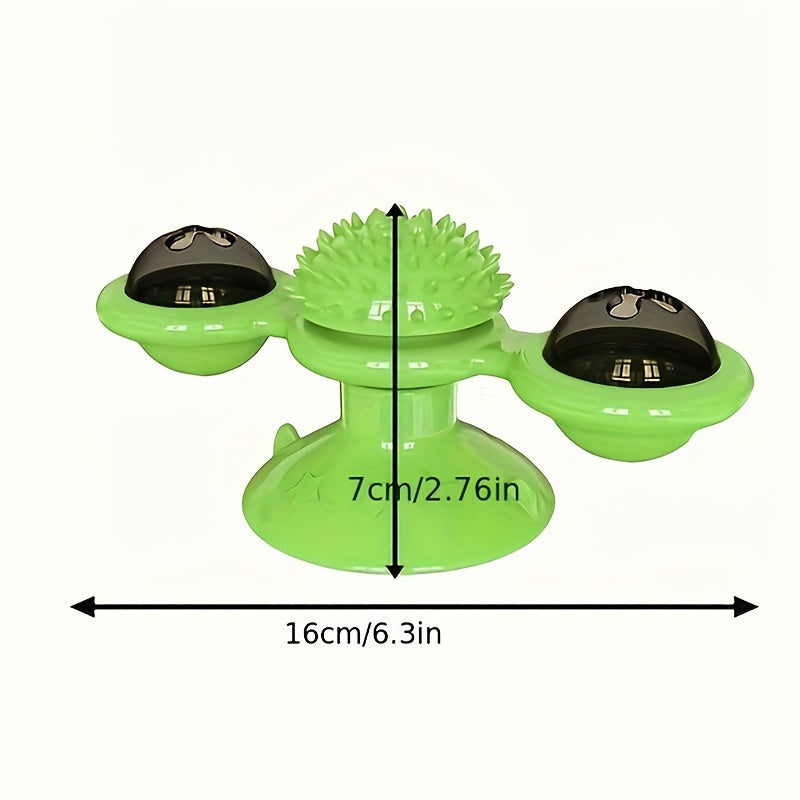 Fun rotating cat toy with windmill turntable design stimulates cat's vitality, enhances emotions, and offers interactive play for pets.