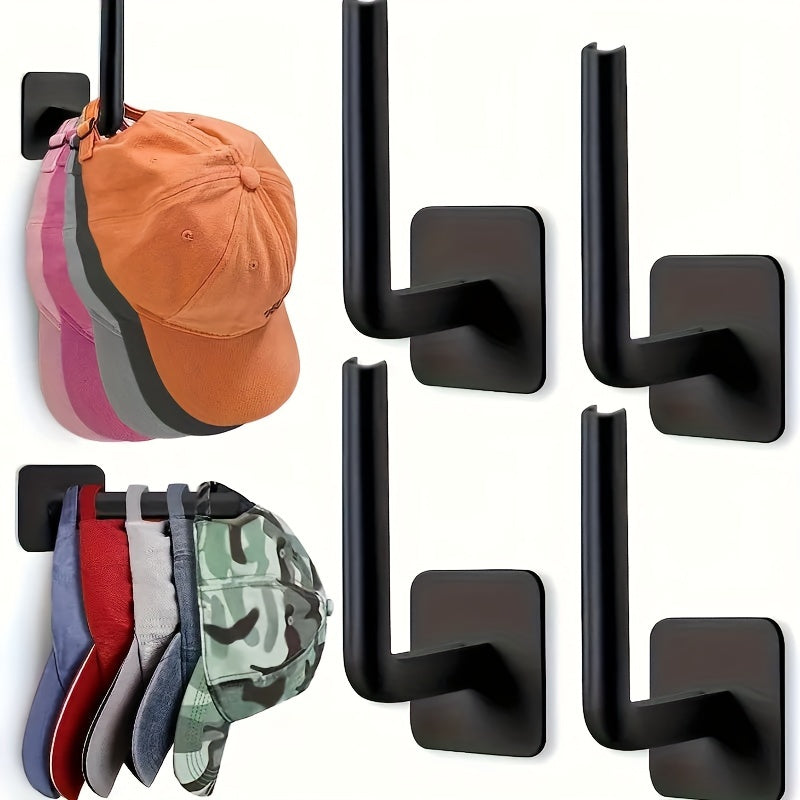 Contemporary L-shaped storage rack with multifunctional hooks for hats, easy to install on walls without drilling, adhesive cap hook storage rack.