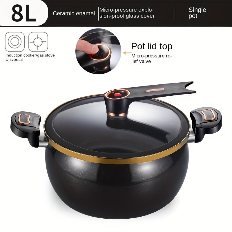 Versatile 8L Premium Cast Iron Stockpot with Lid - Perfect for Stew, Soup, and Boiling - Easy to Clean, Dishwasher Safe, Compatible with Induction, Gas, and Electric Stoves