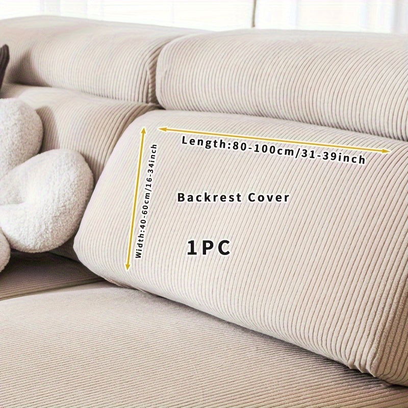 Stretchable polyester sofa cover with elastic band, pet-friendly polar fleece material, machine washable, fits armchair to sectional sofas, home decor slipcover for furniture.