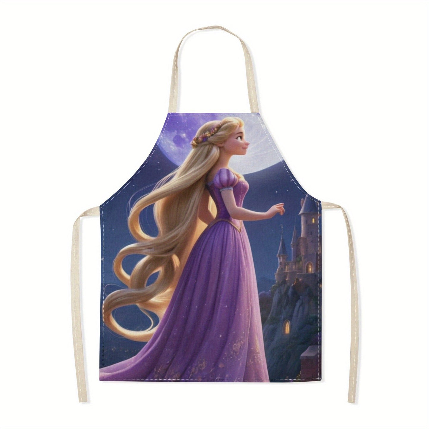 Disney Cinderella-Themed Waterproof Apron | Elegant Purple Design with Castle & Moon Illustration | Durable Polyester, One Size Fits All | Perfect for Hotels, Restaurants, Supermarkets, Fruit Shops, Milk Tea Stands, and Home Use | Storybook Style