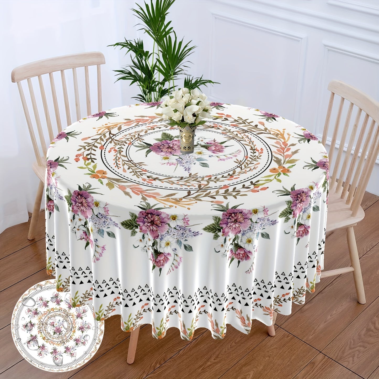 1pc Bright Large Flower Pattern Round Table Cloth for Dining and Decor