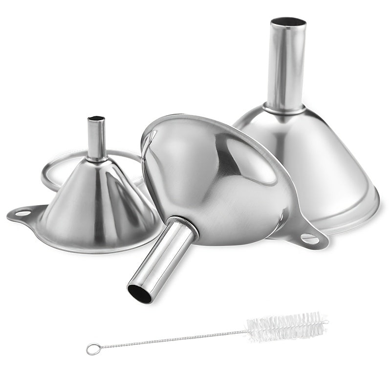 Set of 3 Stainless Steel Funnels with Lid and Strainer, Versatile Food-Grade Funnel Set for Measuring and Pouring in the Kitchen