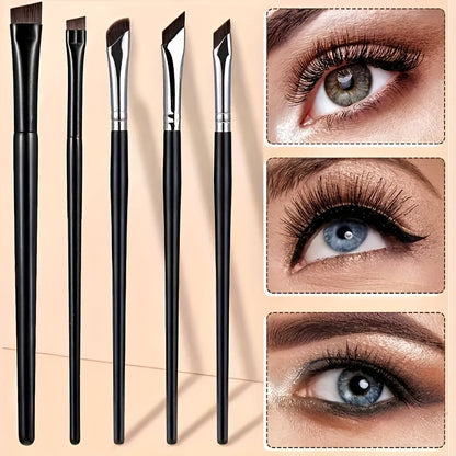 5-piece eye makeup brush set for precise application: includes angled eyeliner, sickle, and brow brushes.