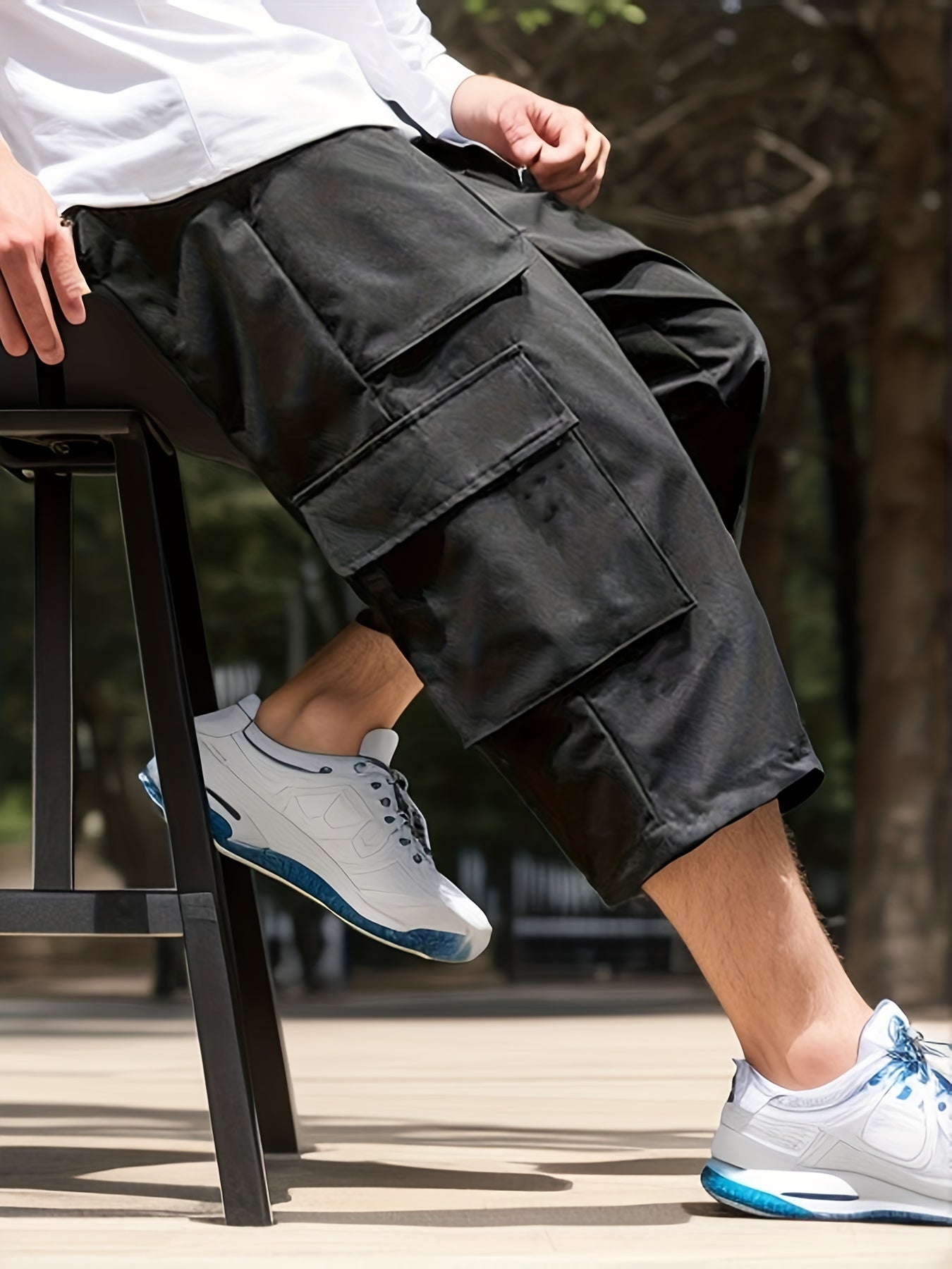 Stylish Capri Cargo Pants for Plus Size Men, with Multiple Pockets, Ideal for Outdoor Activities