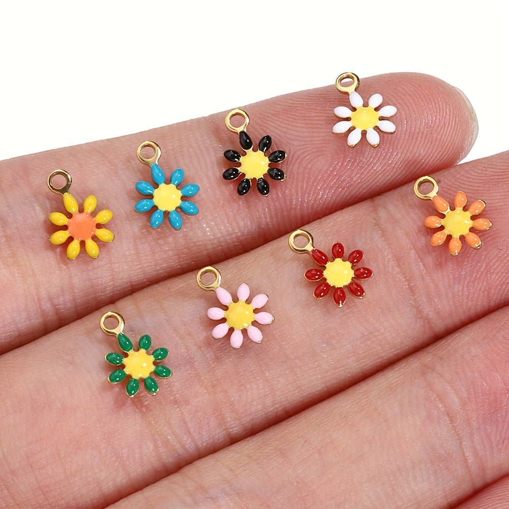 20 pieces of golden-colored stainless steel enamel daisy flower charms pendants for making bracelets, necklaces, and other DIY jewelry projects that won't fade.