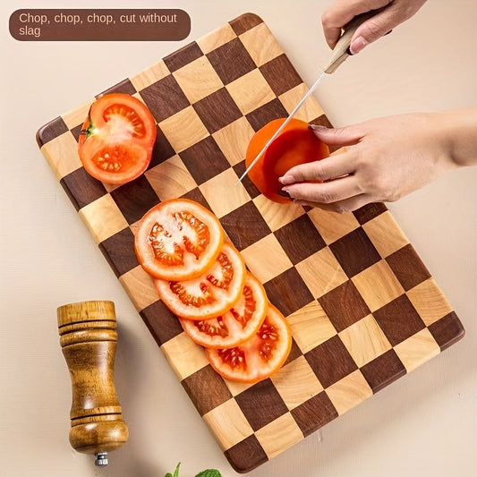 Premium oak wood cutting board for the kitchen, ideal for chopping vegetables, fruits, steak, and bread. This thick and durable butcher block features a checkerboard design and is food contact safe, making it a versatile and high-quality addition to your