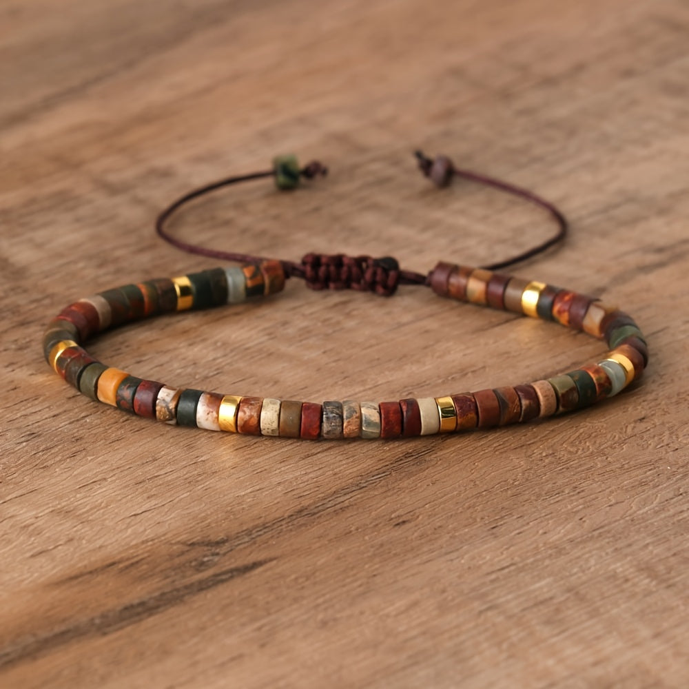 Women's boho style adjustable hand string jewelry decoration made with colorful mini natural stone beads.