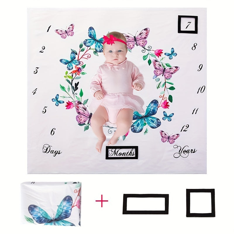 Monthly Growth Record Blanket for Youngsters - Perfect for Creative Photography Props, Made of Soft White Polyester