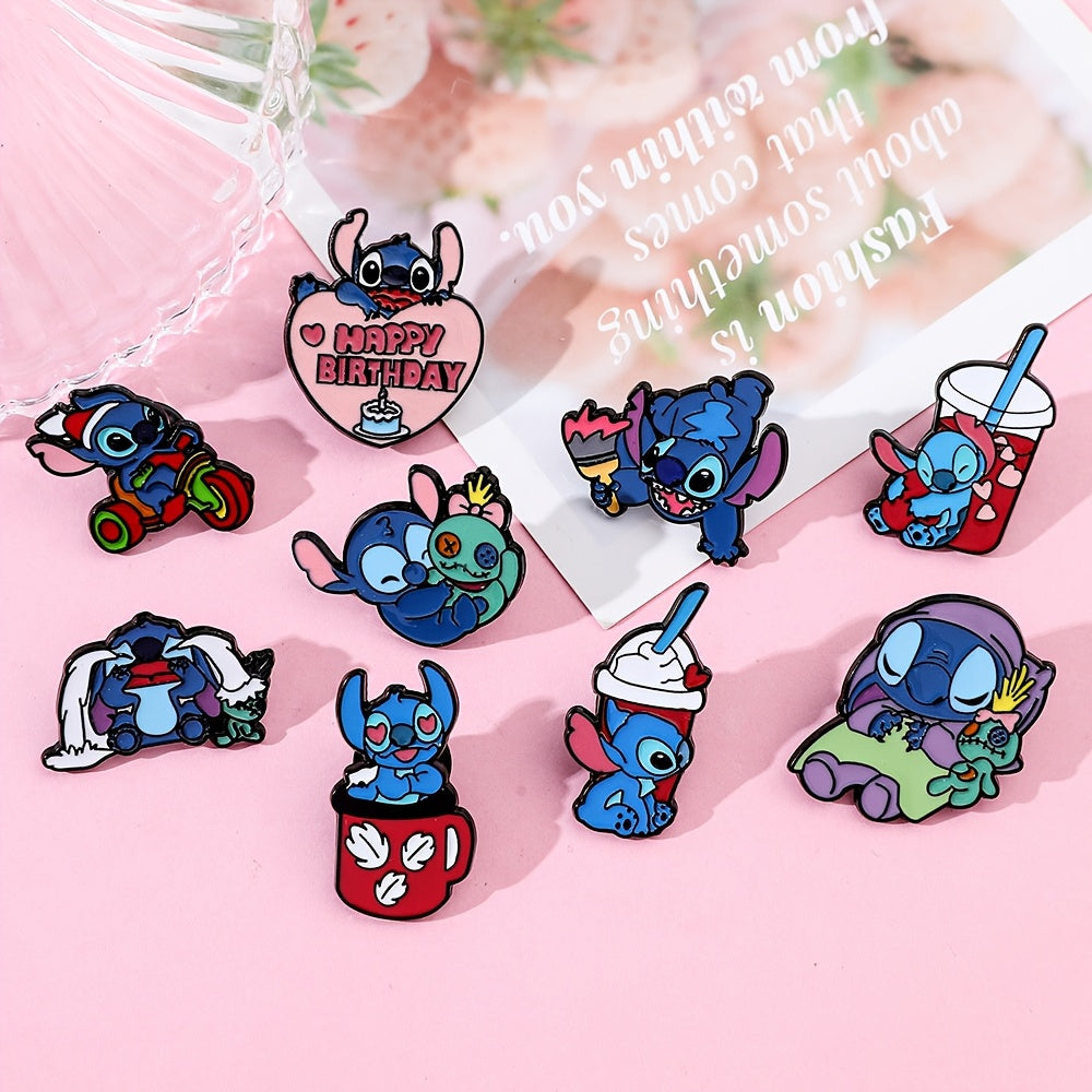 Set of 4/5/9 Disney Stitch Enamel Pins, Adorable Cartoon Zinc Alloy Brooches with Assorted Designs for Clothing and Backpacks, Perfect for Everyday or Special Occasions.