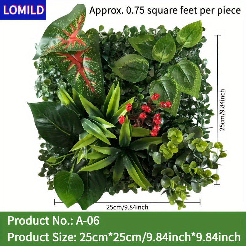 One piece of LOMILD Imitation Milan Mixed Green Plants in various styles with flower and grass skin. Ideal for outdoor wall, wedding, and festival decorations. Also suitable for tying