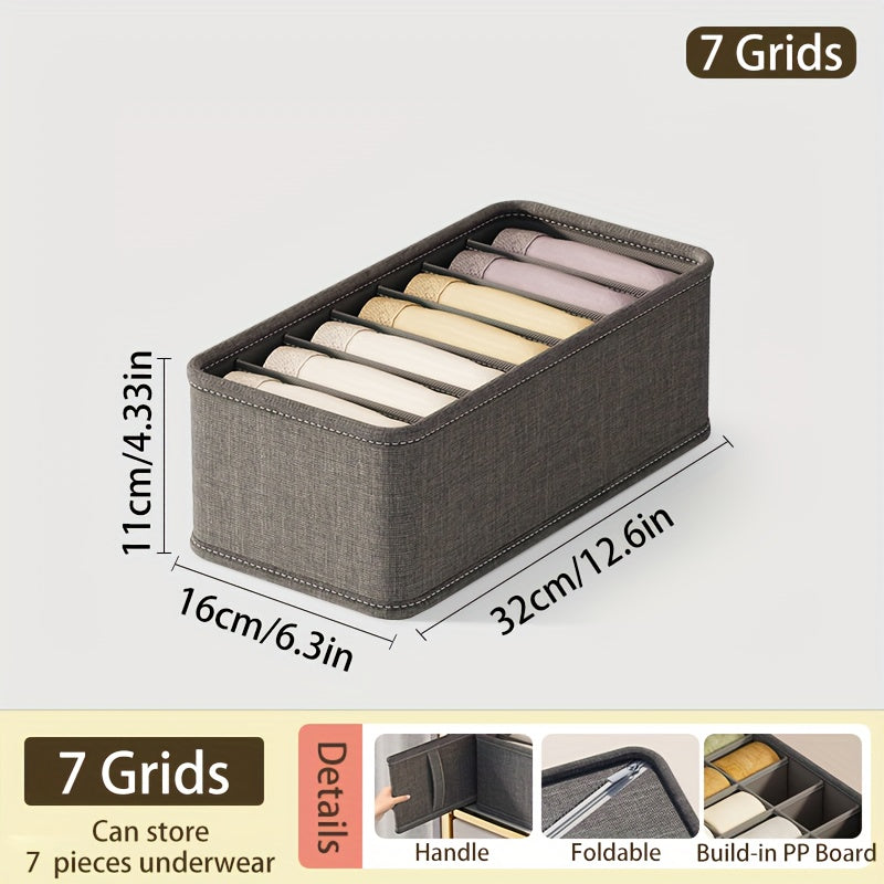 Pure gray cationic sock storage boxes in 6, 7, or 20 compartments. Ideal for organizing socks, bras, and underwear at home. Foldable and versatile.