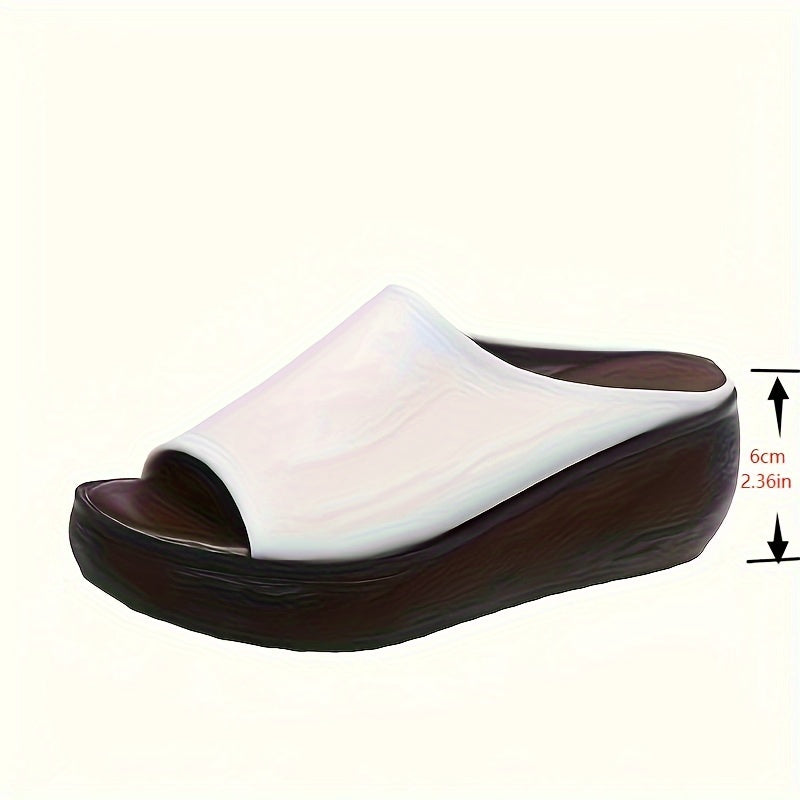 Stylish and comfortable women's wedge slides with open toe and soft sole, perfect for vacations.