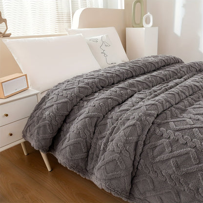 A cozy and versatile blanket with a sweater-like embossed design, perfect for New Year's, Chinese New Year, Valentine's Day, Mother's Day, and back-to-school occasions.