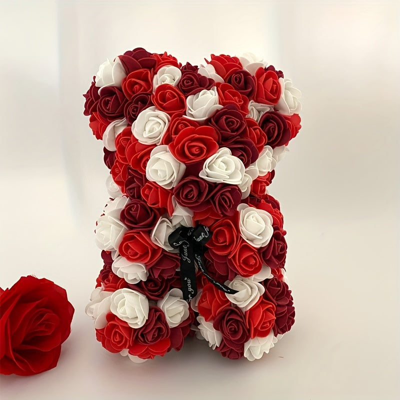 Artificial foam rose bear, great for Valentine's, Mother's Day, anniversaries, weddings, and home decor. (Box not included)