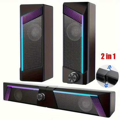 New 2-in-1 computer speaker with iron mesh and RBB light, perfect for gaming and music.