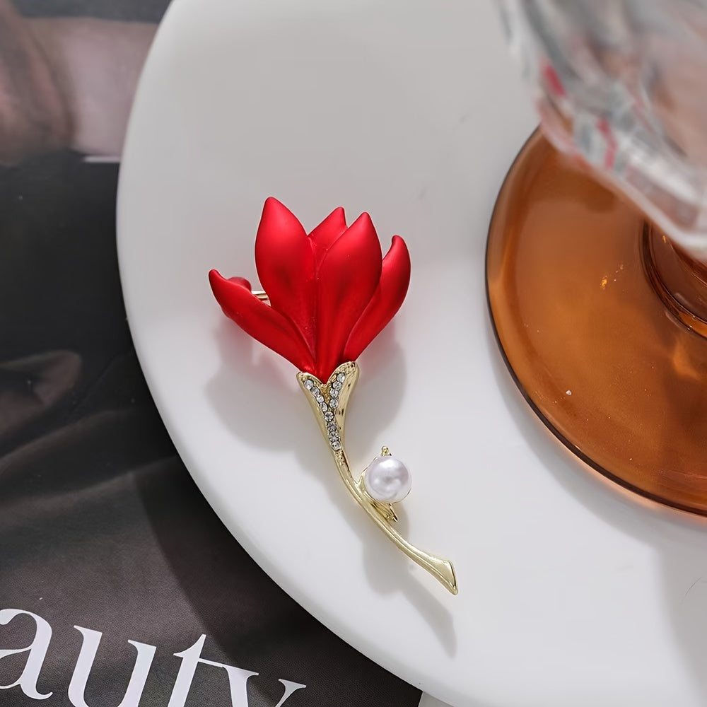 Elegant Fashion Red Flower Brooch Pins Set, Made of Alloy Material, Stylish and Personalized Accessories for Daily Wear with Qipao or Suit