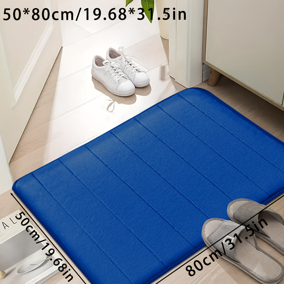 Set of memory foam bath mats, featuring ultra-soft and absorbent material with a non-slip backing. Ideal for use in the bathroom, shower, laundry room, or outdoor entrance. Made of durable polyester that is easy to clean in the washing machine. Can also