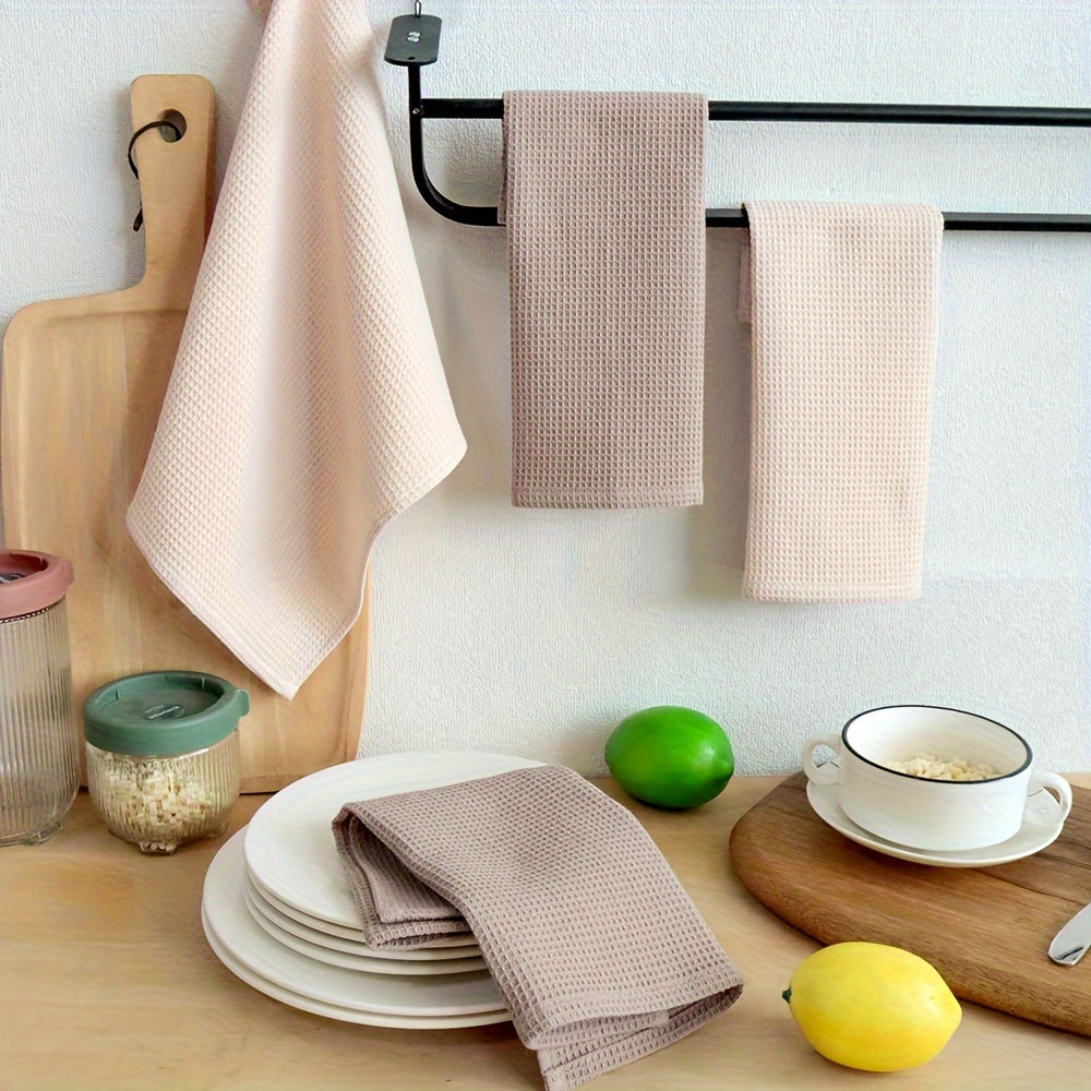 4pcs Modern Square Dish Towels with Waffle Texture, High Absorbency, Hanging Loop, Hand Wash Only, Solid Color, Woven, 35*35cm/13.78*13.78inch