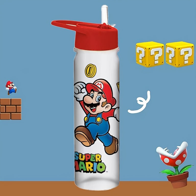 Super Mario water bottle with straw, leak-proof and lightweight, ideal for sports, travel, and gifts.