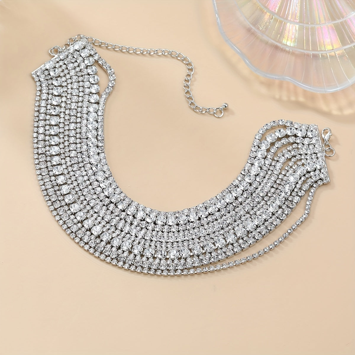 Elegant Rhinestone Necklace with Multi-Layer Choker Chain - Perfect for Women to Shine at Parties, Banquets, Weddings, and Eid Celebrations